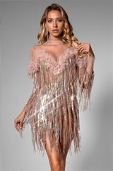 Brionie Sequin Fringe Flower Dress