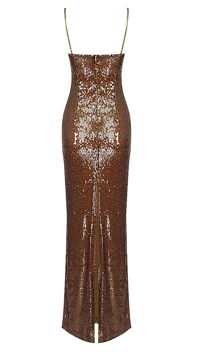 SEQUIN MAXI DRESS IN BROWN