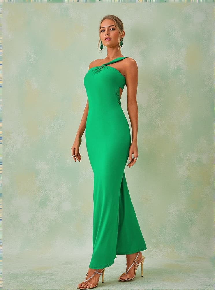 Emi One Shoulder Backless Maxi Dress In Green