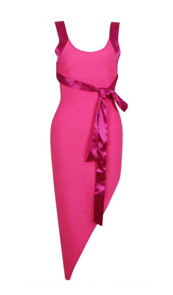 ASYMMETRIC BANDAGE MIDI DRESS IN PINK