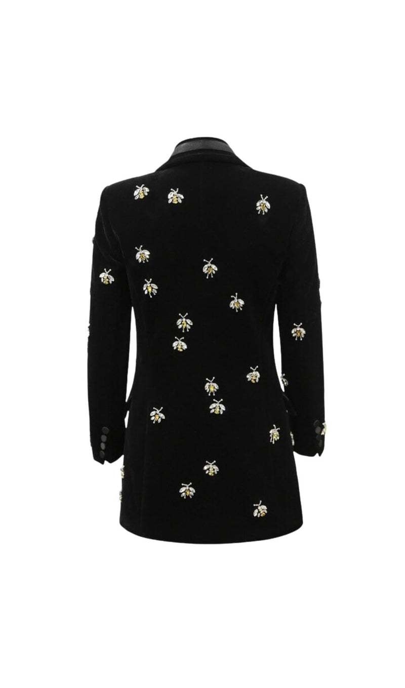 BLACK VELVET BLAZER JACKET WITH RHINESTONE BEES