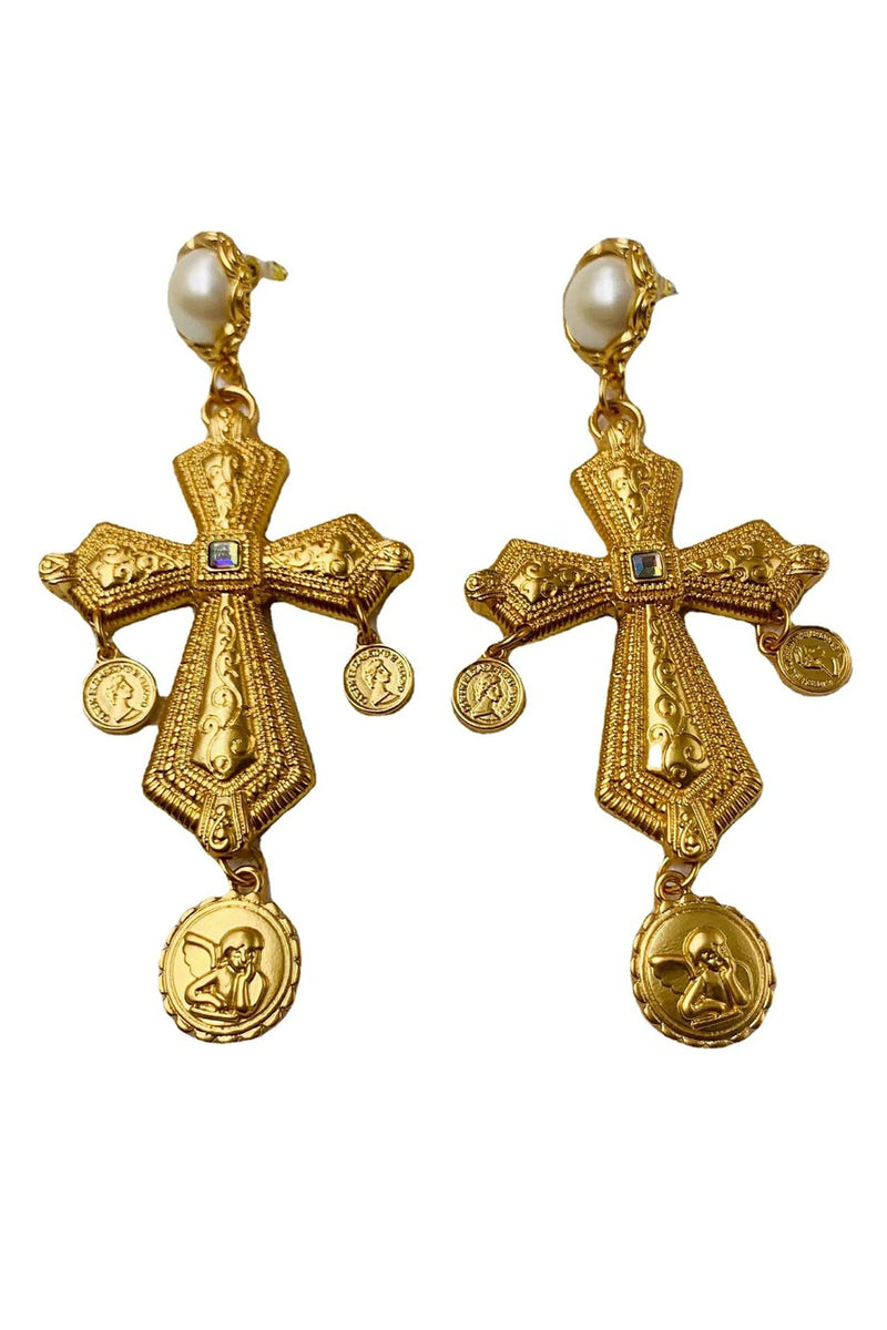 Callida Cross Pearl Earrings