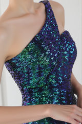 Anura Sequin One Shoulder Pleat Dress