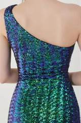 Anura Sequin One Shoulder Pleat Dress