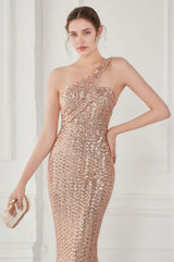 Anura Sequin One Shoulder Pleat Dress