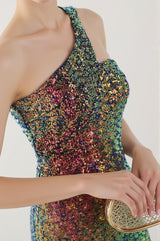 Anura Sequin One Shoulder Pleat Dress