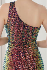 Anura Sequin One Shoulder Pleat Dress