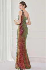 Anura Sequin One Shoulder Pleat Dress