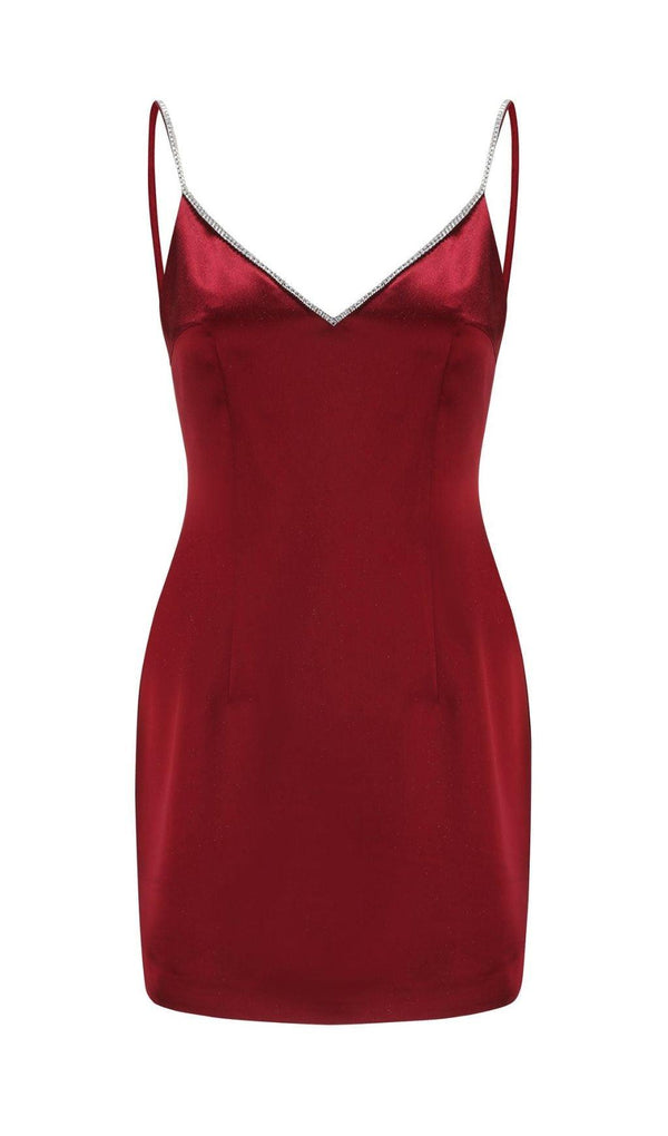 SATIN BOW BACK MINI DRESS IN WINE RED