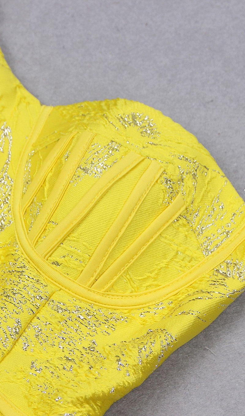 JACQUARD ONE SHOULDER MINI DRESS IN YELLOW