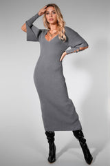 Dajahnae Grey Knit Sweater Dress