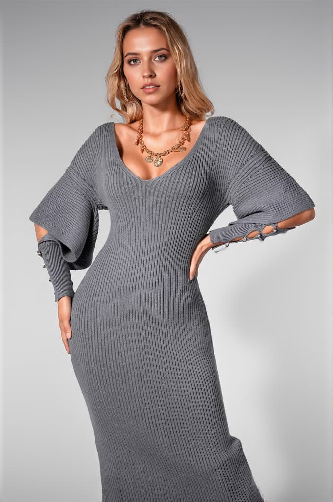 Dajahnae Grey Knit Sweater Dress