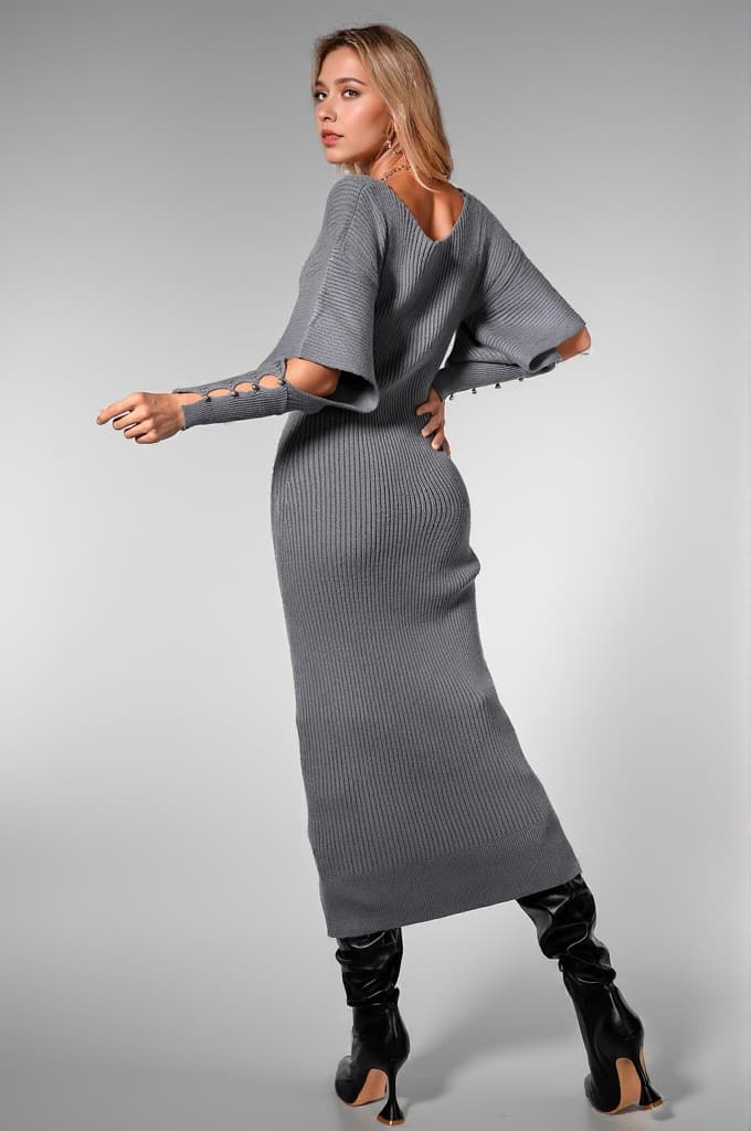 Dajahnae Grey Knit Sweater Dress