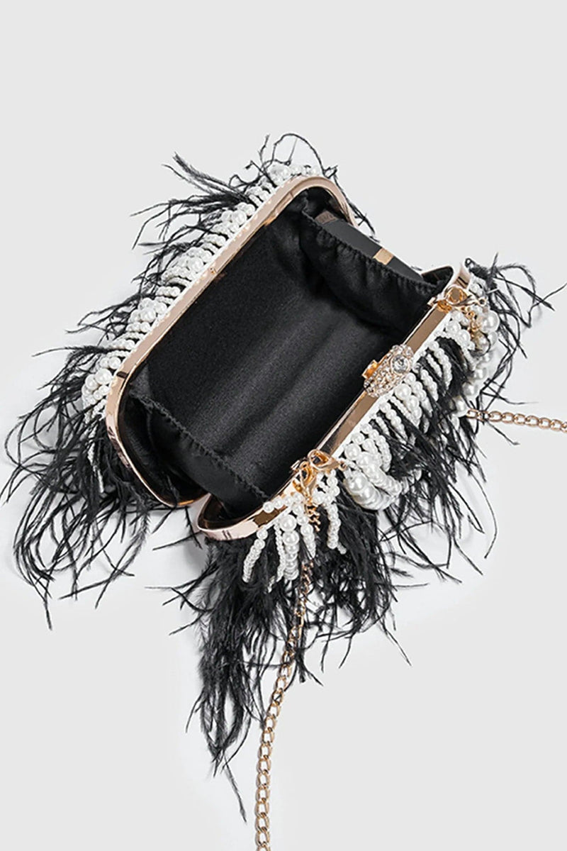 Daliana Pearl Fringe Feather Handbag