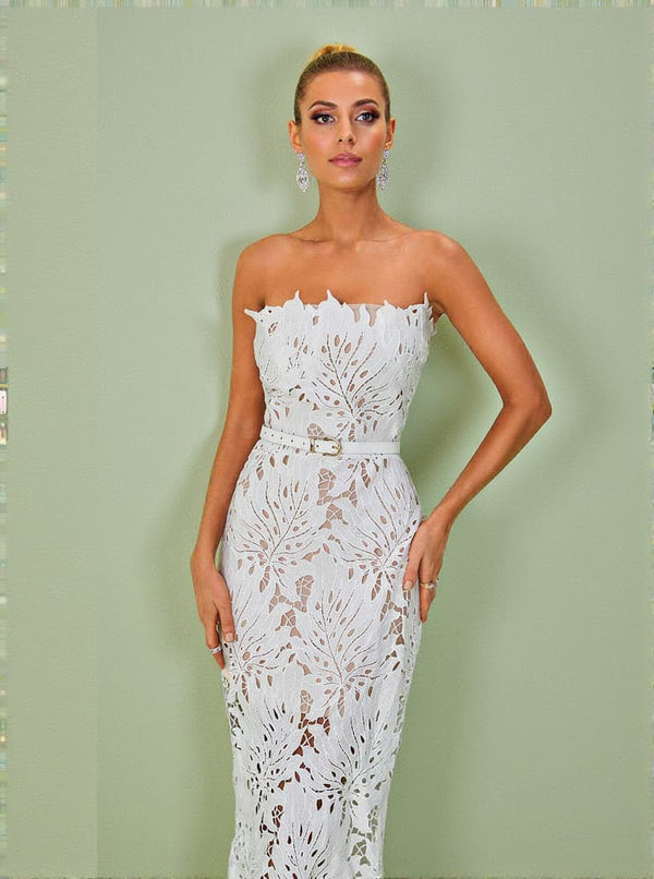 Despina White Lace Midi Dress