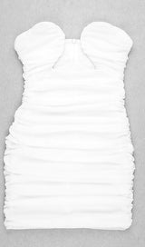 CUT-OUT RUCHED BODYCON MINI DRESS IN WHITE