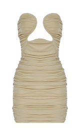 CUT-OUT RUCHED BODYCON MINI DRESS IN WHITE