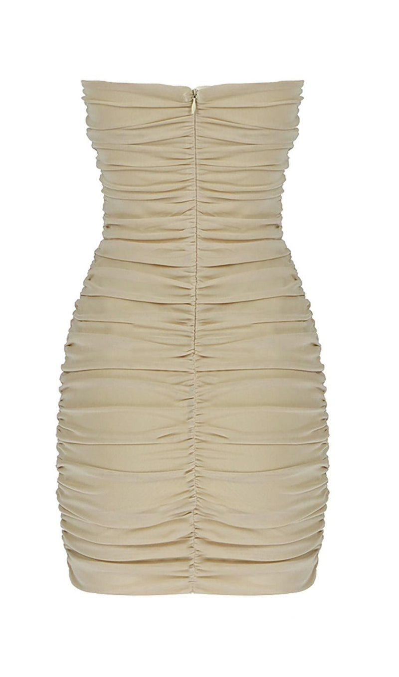 CUT-OUT RUCHED BODYCON MINI DRESS IN WHITE