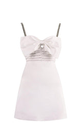 CRYSTAL SATIN MINI DRESS IN WHITE