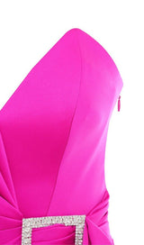 ONE SHOULDER DRAPED SATIN DRESS IN PINK