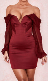 SATIN STRAPLESS MINI DRESS IN WINE RED