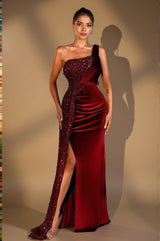 Orchid Sequin Velvet Pleat Highslit Dress