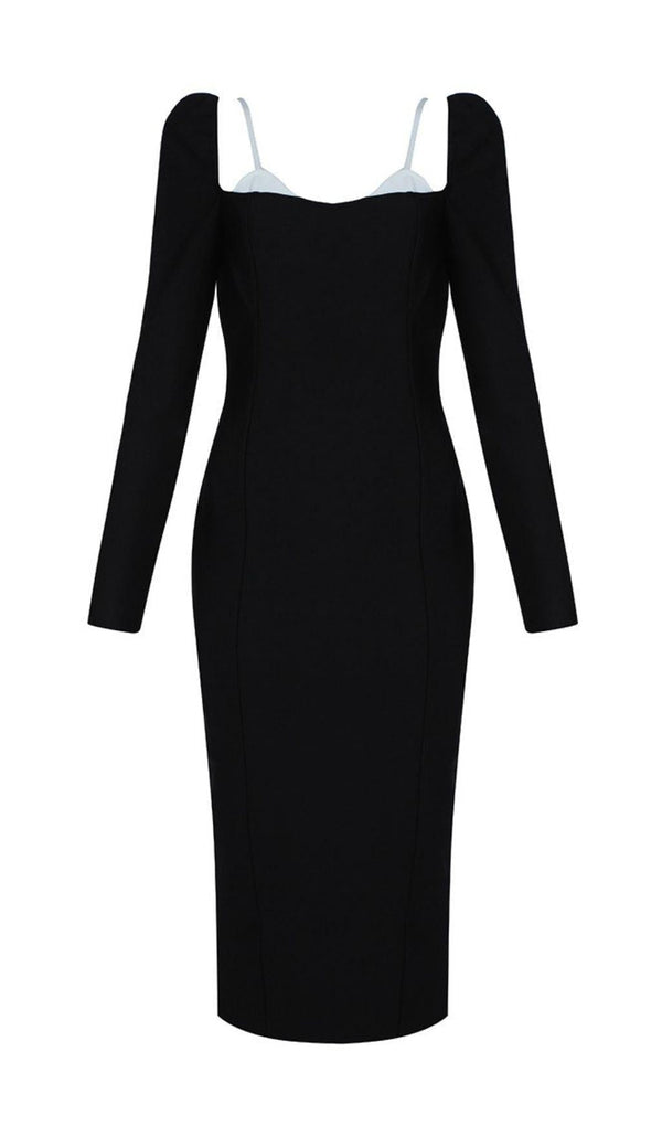 LONG SLEEVE BANDAGE MIDI DRESS IN BLACK