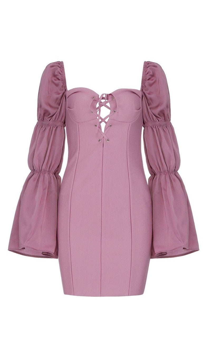 PINK PUFF SLEEVE MINI DRESS