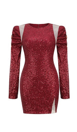 WINE RED SEQUIN BODYCON MINI DRESS