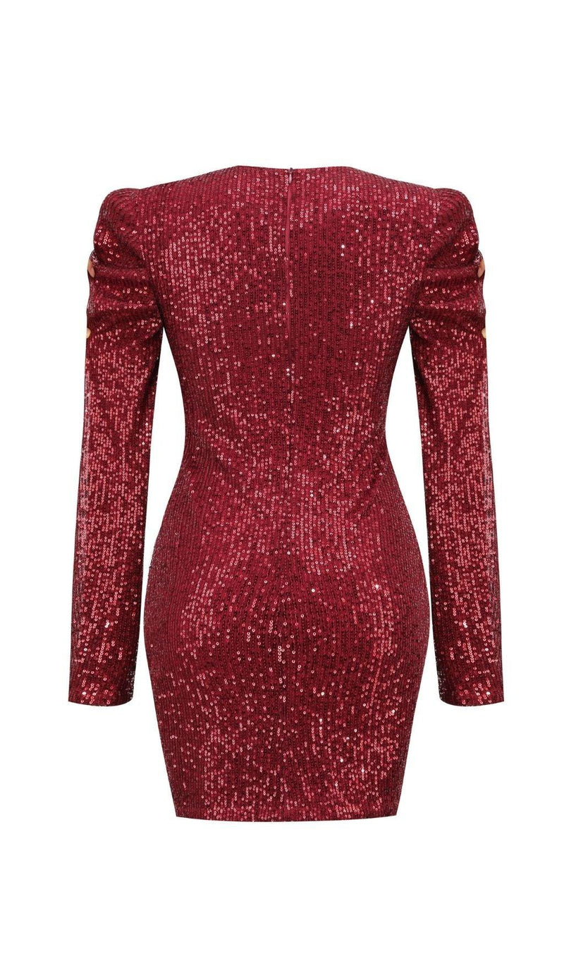 WINE RED SEQUIN BODYCON MINI DRESS