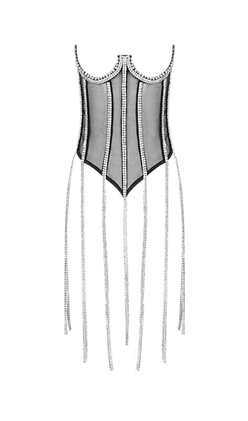 WHITE CRYSTAL TASSELS CORSET