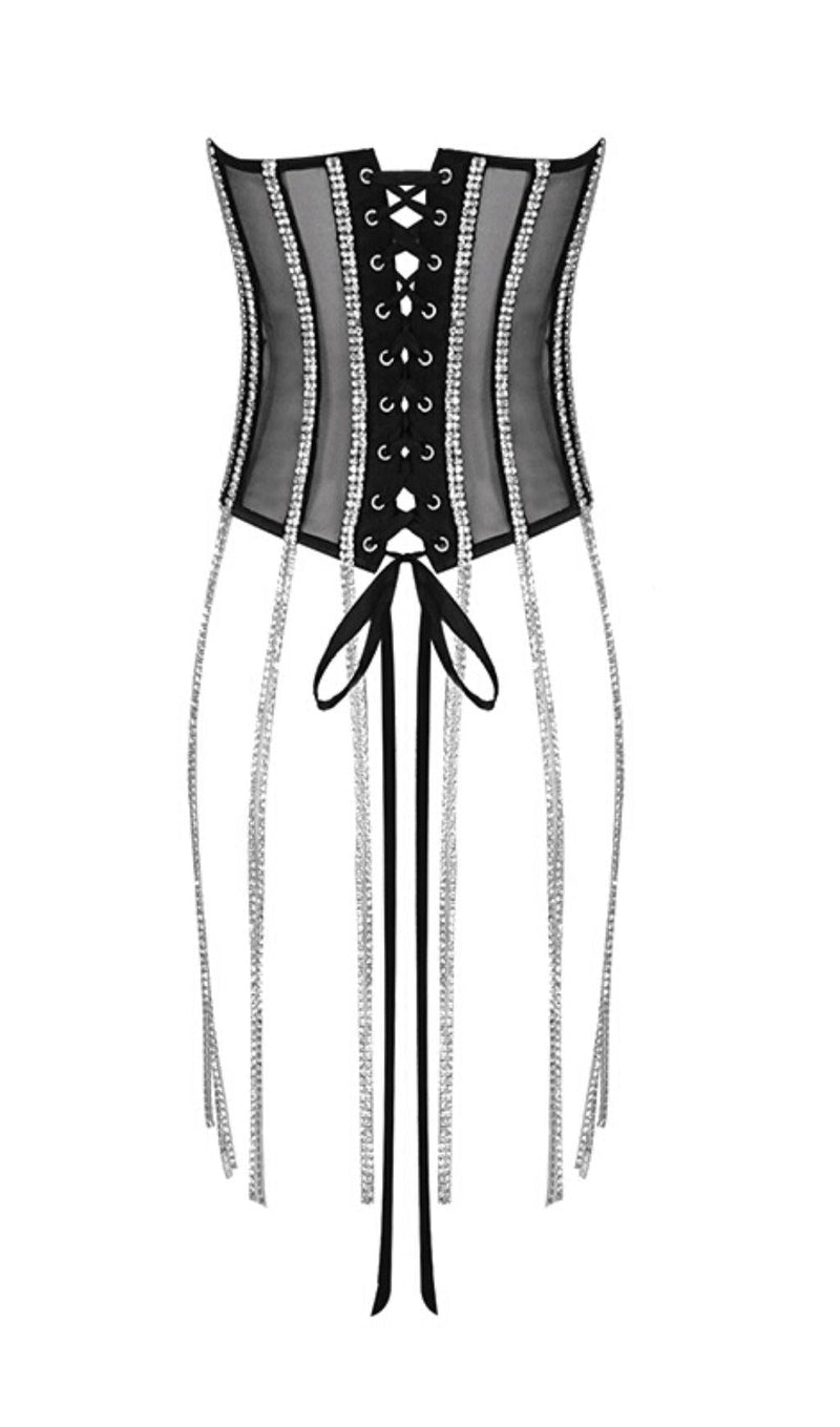 BLACK CRYSTAL TASSELS CORSET