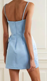 CRYSTAL BOW MINI DRESS IN BABY BLUE