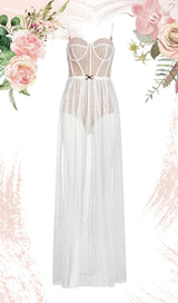 WHITE  LACE STITCHING  MAXI DRESS