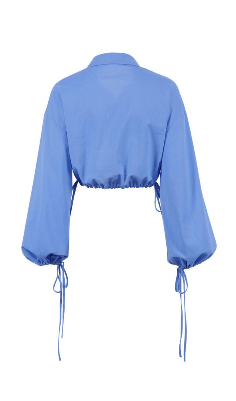 BRAWSTRING WAIST SHORT SHIRT IN BLUE