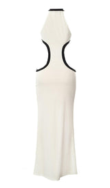 IVORY WHITE KNIT HOLLOW WRAP CHEST DRESS