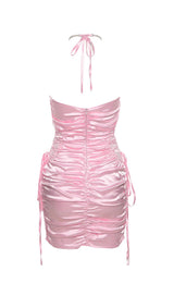 SATIN RUCHED MINI DRESS IN PINK