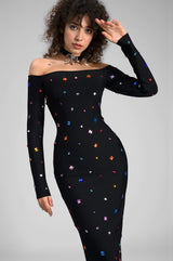 Ganide Crystal Long Sleeve Midi Dress