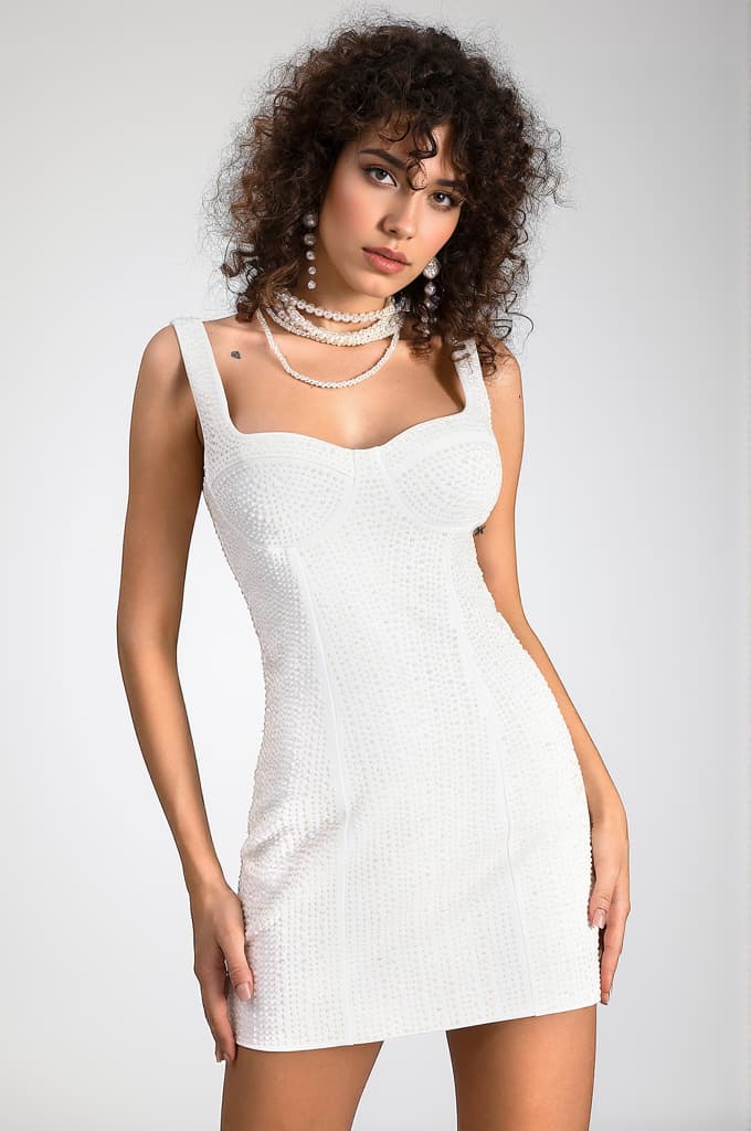 Alkinoos Pearl Bead White Mini Dress