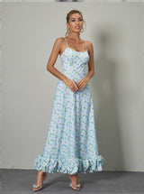 Ilsa Spaghetti Floral Maxi Dress In Blue