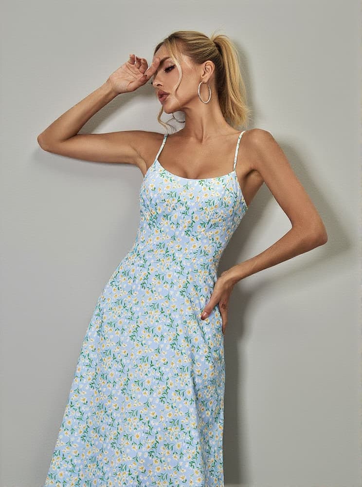 Ilsa Spaghetti Floral Maxi Dress In Blue