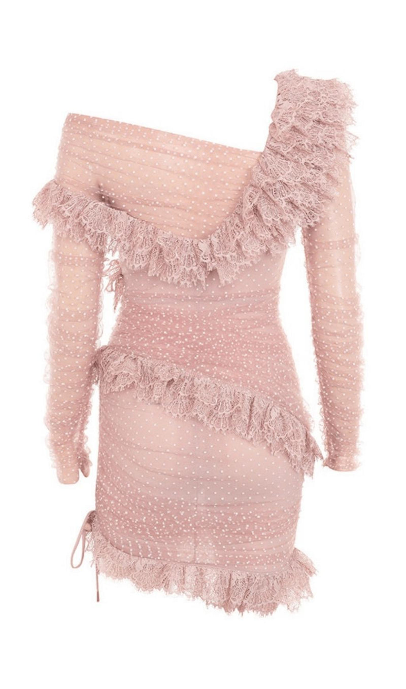 BLUSH LACE FRILL MINI DRESS