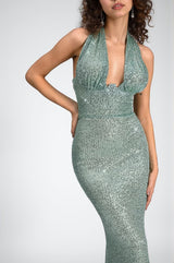 Louiza Sequin Halterneck Cinched Waist Dress