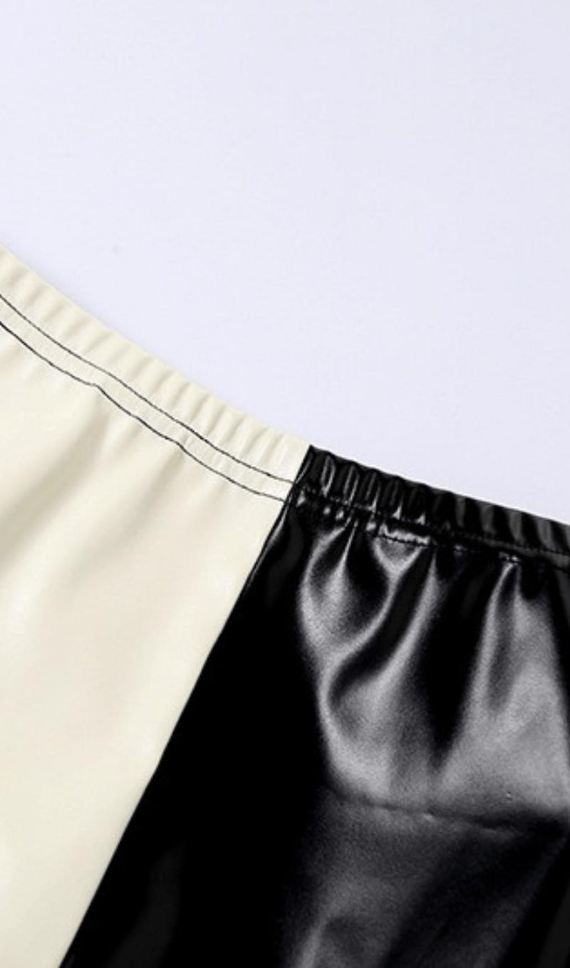 High waist contrast leather skirt