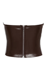 One-shoulder faux leather slim vest