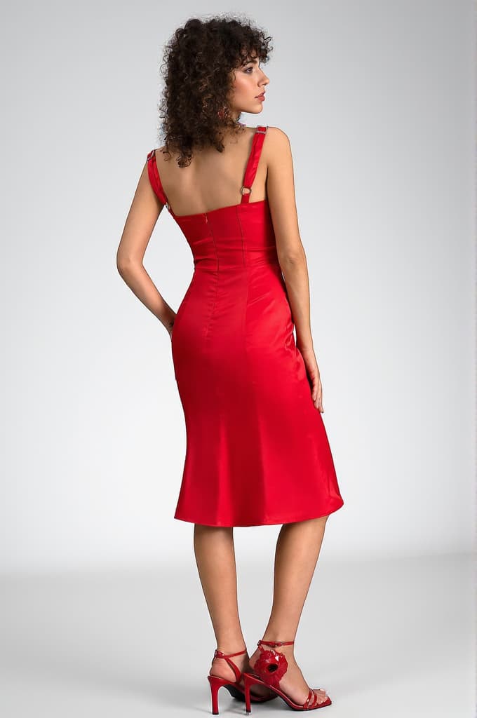 Desyre Drawstring Satin Strap Midi Dress