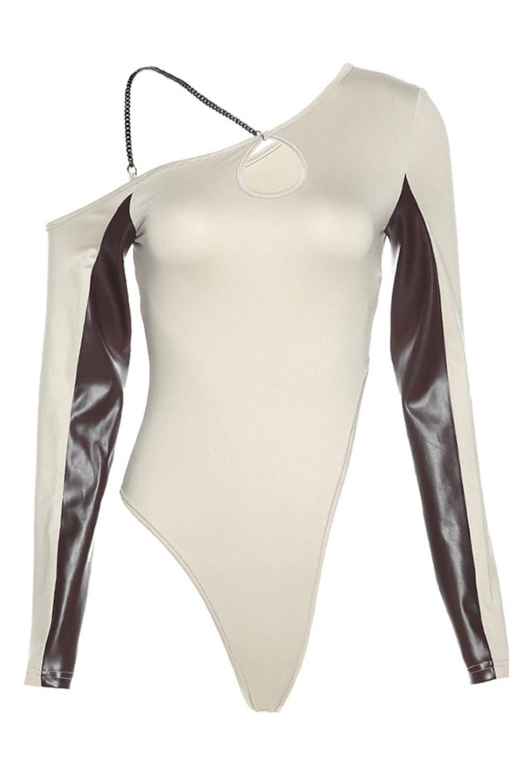 Diagonal sleeve leather bodysuit
