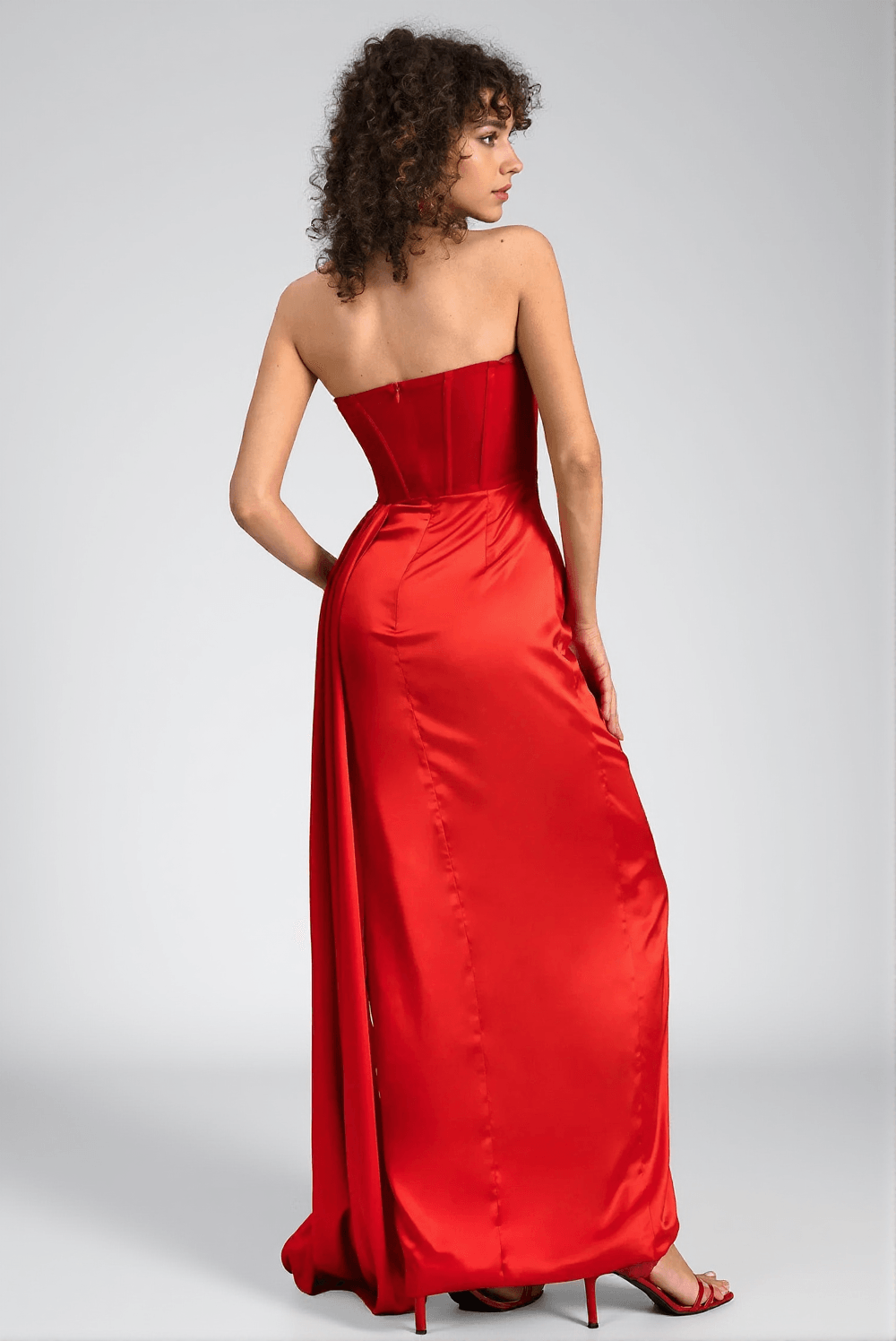 Tyisha Off Shoulder Corset Satin Pleat Dress