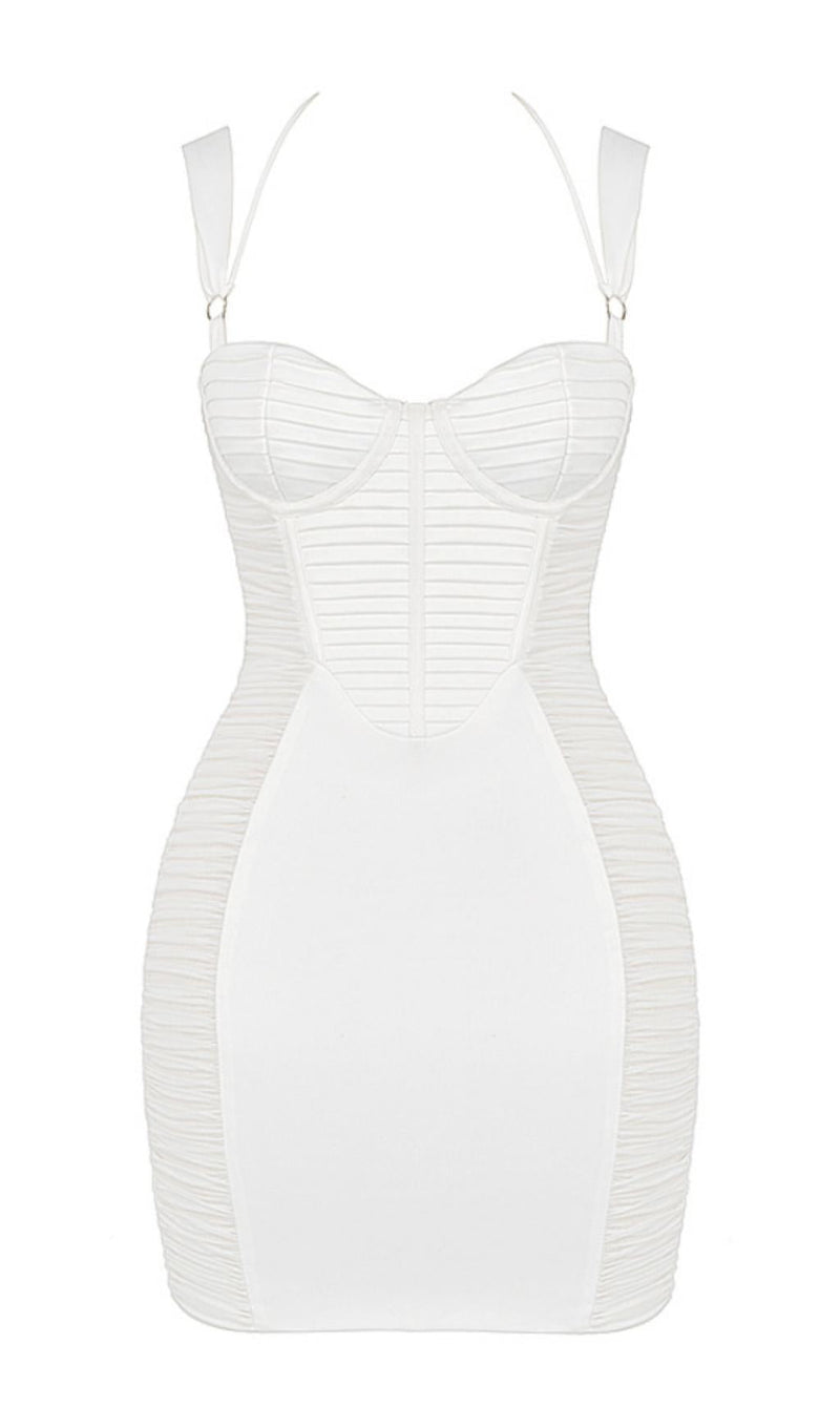 IVORY PLEATED STAIN MINI DRESS