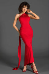 Welonia One Shoulder Backless Ruched Dress